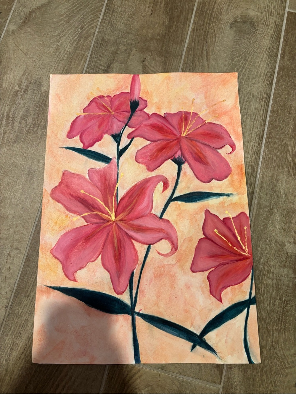 Beautiful Original Pink Lily Blossoms Flower Painting Artwork Art Local Artist